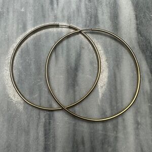 Vintage 14K GF Gold Filled Sterling Base Large Thin Round Hoop Earrings 2 Inch